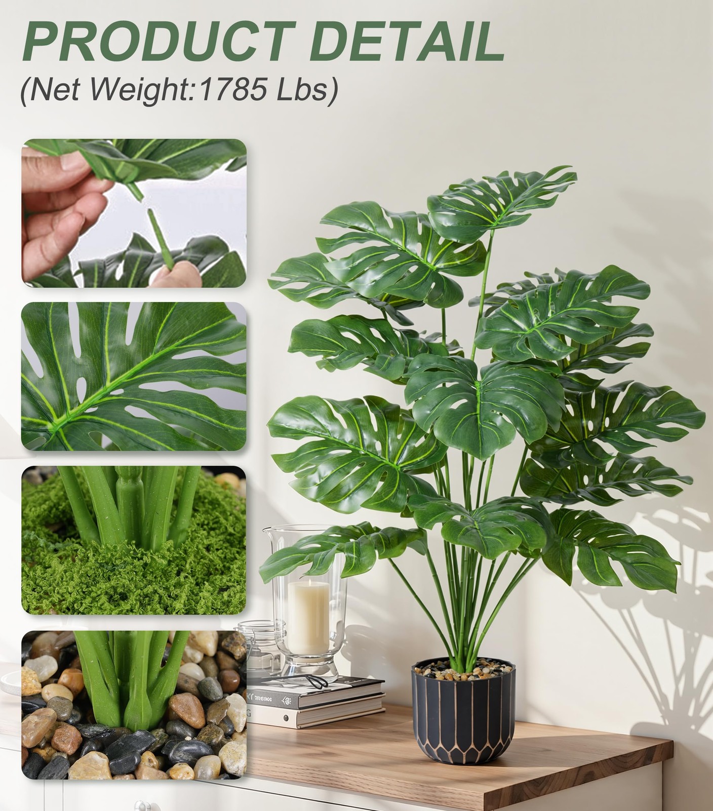 28″ Artificial Monstera Plant Tall Fake Faux Plants Indoor Outdoor Tree for Livi