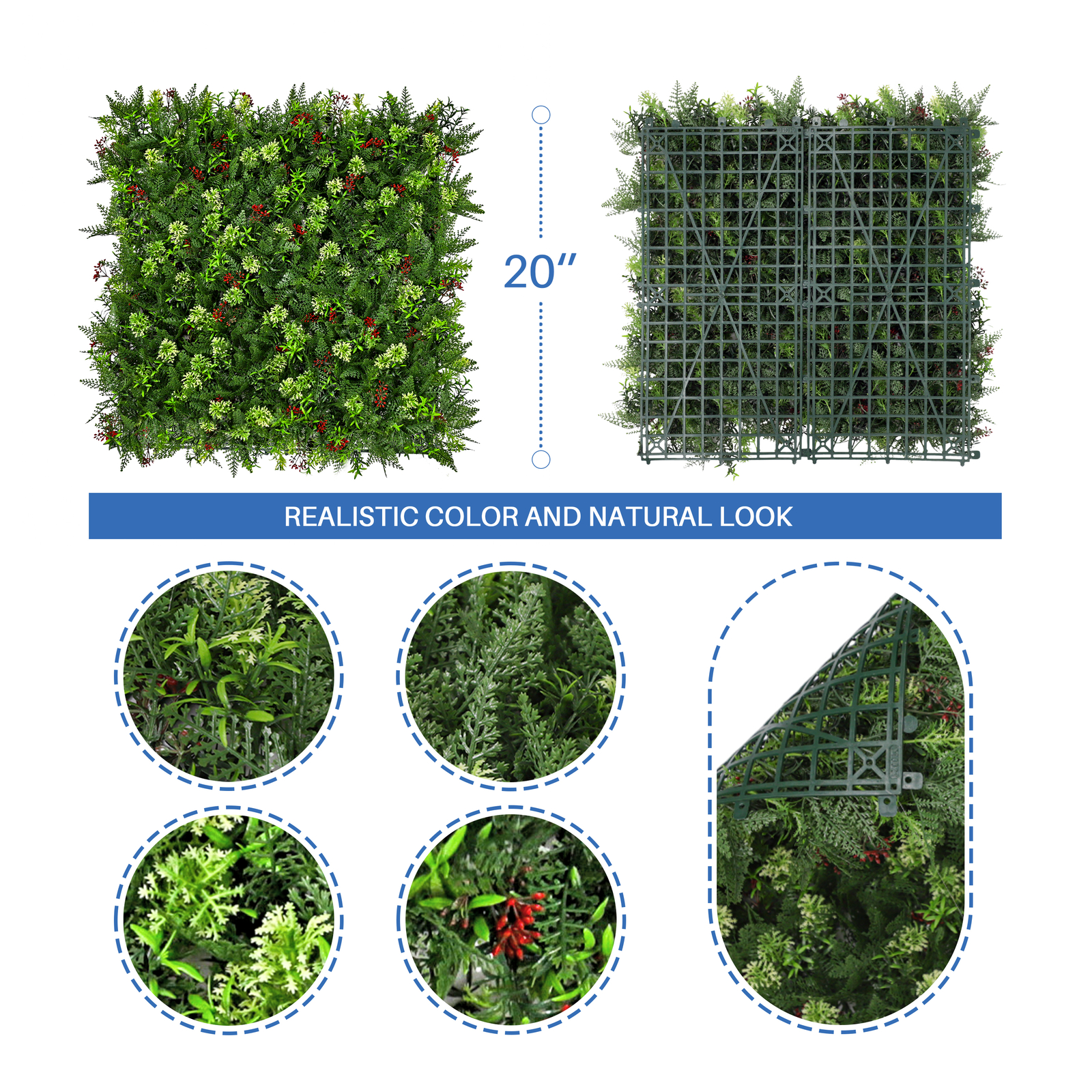20×20″ Artificial Plants Mats 3D Mixed Greenery Flowers Wall Hedge Decor Panel