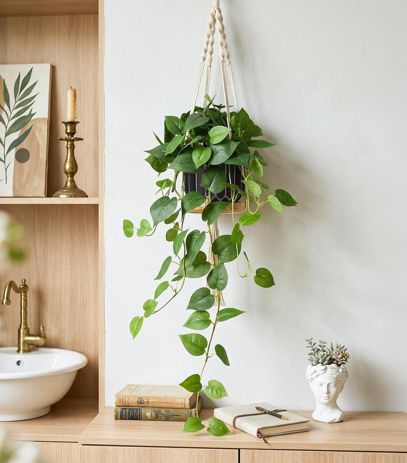 2 Pcs Faux Pothos Plants – Realistic Indoor Hanging Decor for Home & Office