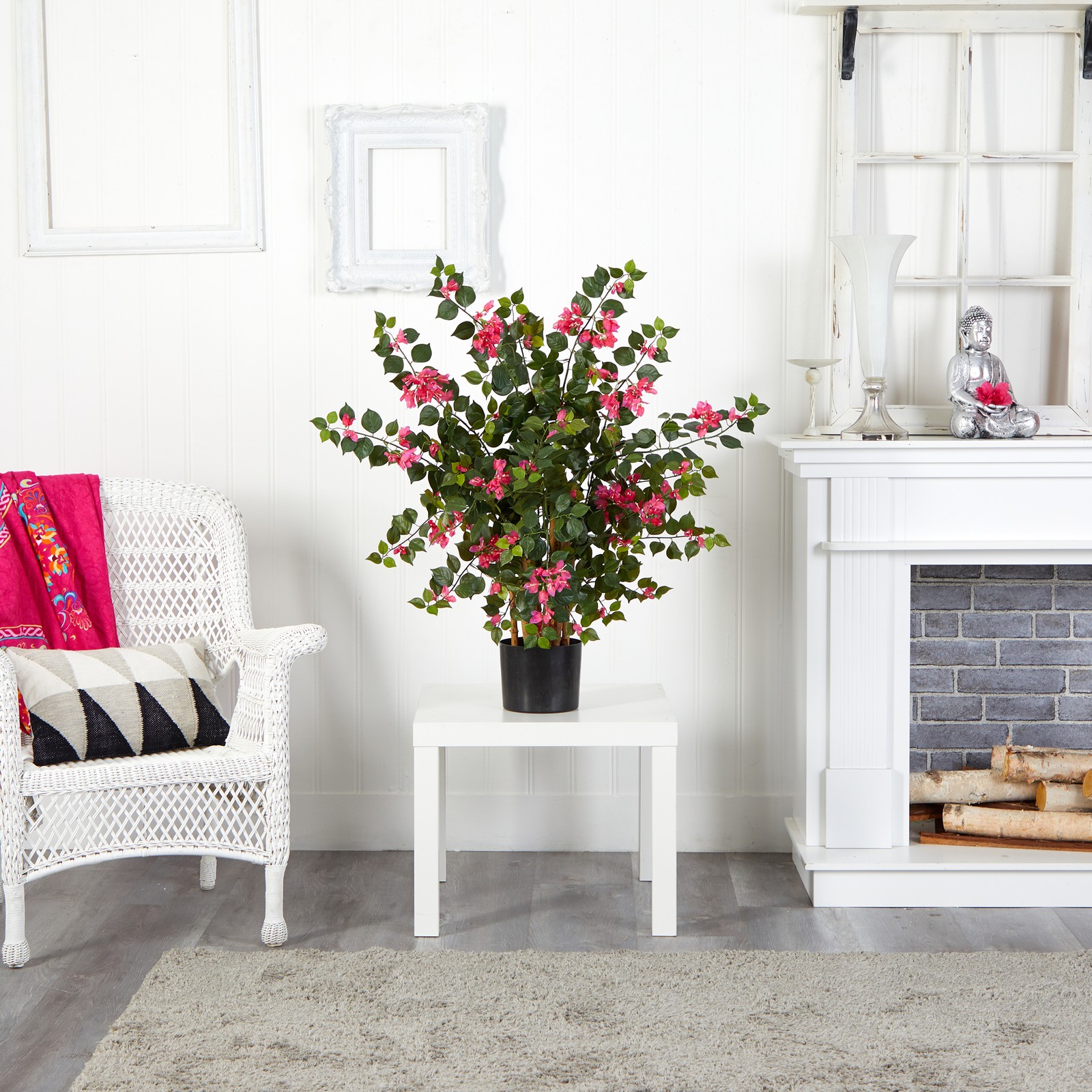 Nearly Natural Bougainvillea Artificial Tree with Hued Blooms in Pink/Black