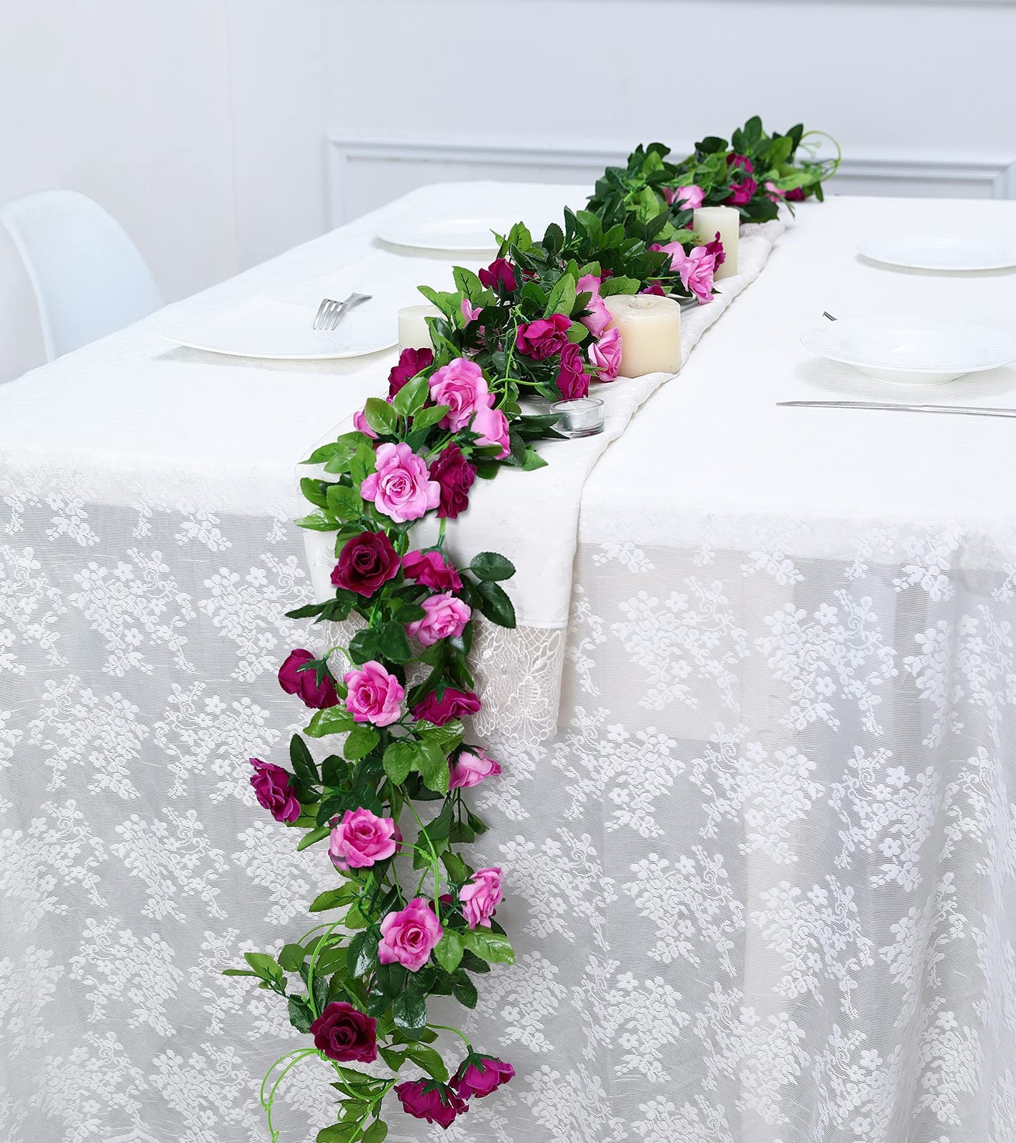 2 Pack Artificial Flower Garlands 15.8FT Fake Rose Vines Silk Flowers Hanging…