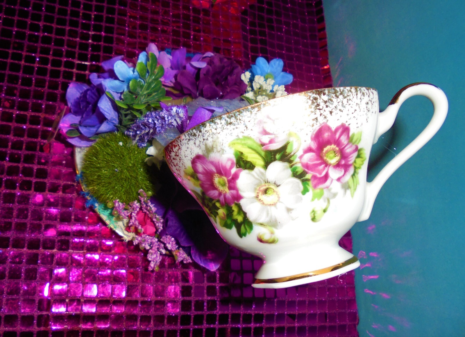 Floating Teacup floral arrangement Item # Y 