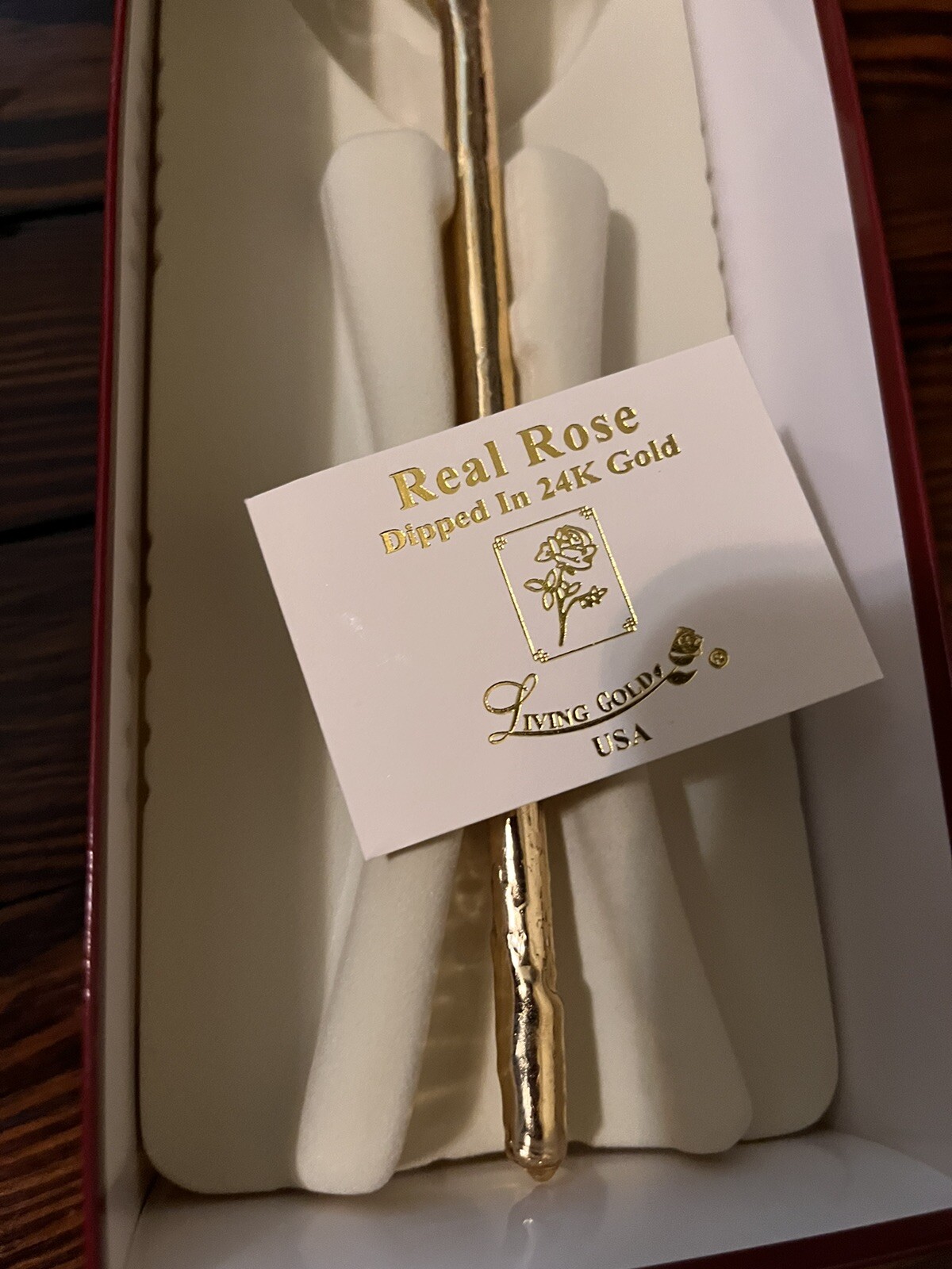 LIVING GOLD REAL RED ROSE PRESERVED & Dipped IN 24K GOLD. NEW IN BOX