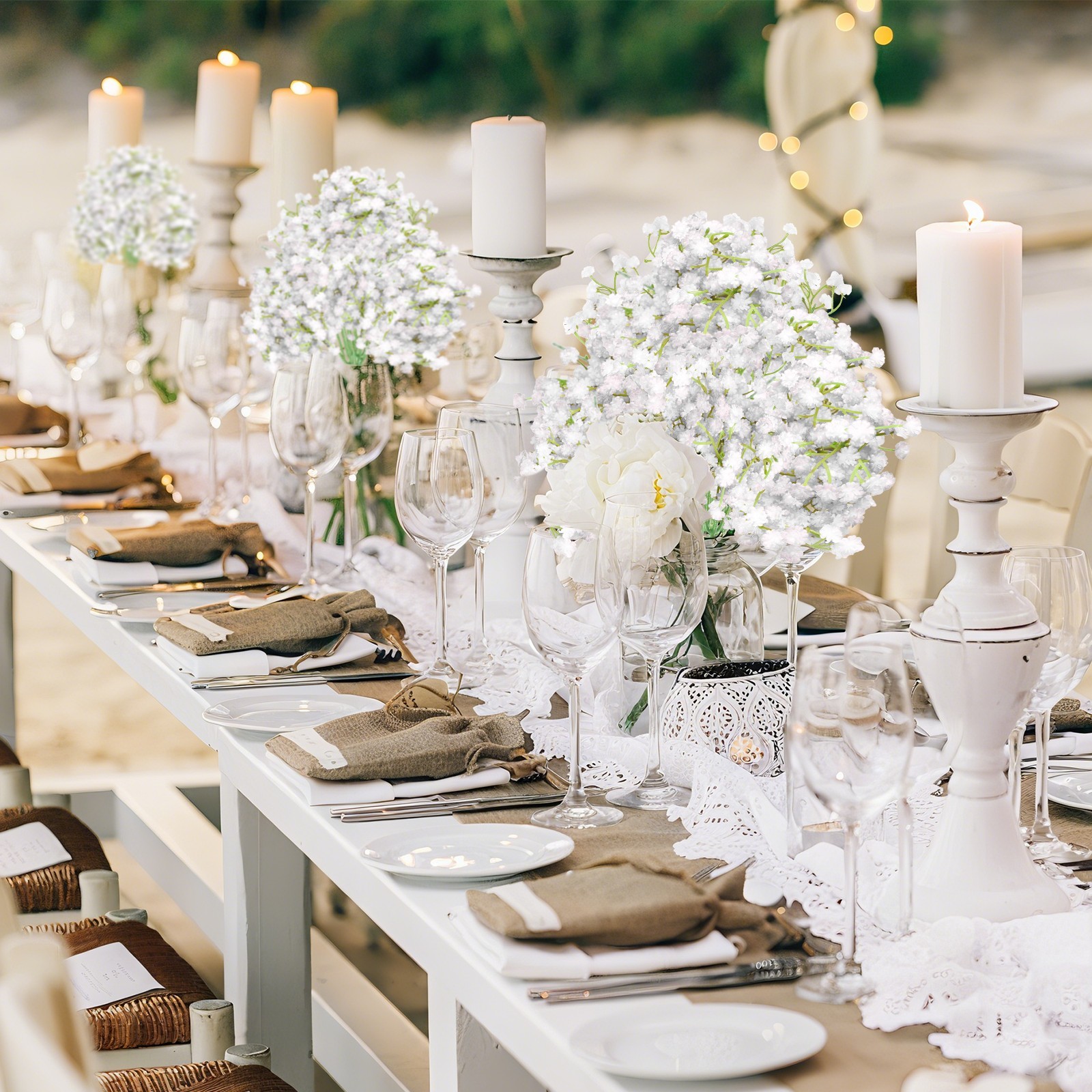 54Pcs Baby Breath Artificial Flowers Gypsophila Faux White Flowers Wedding Decor