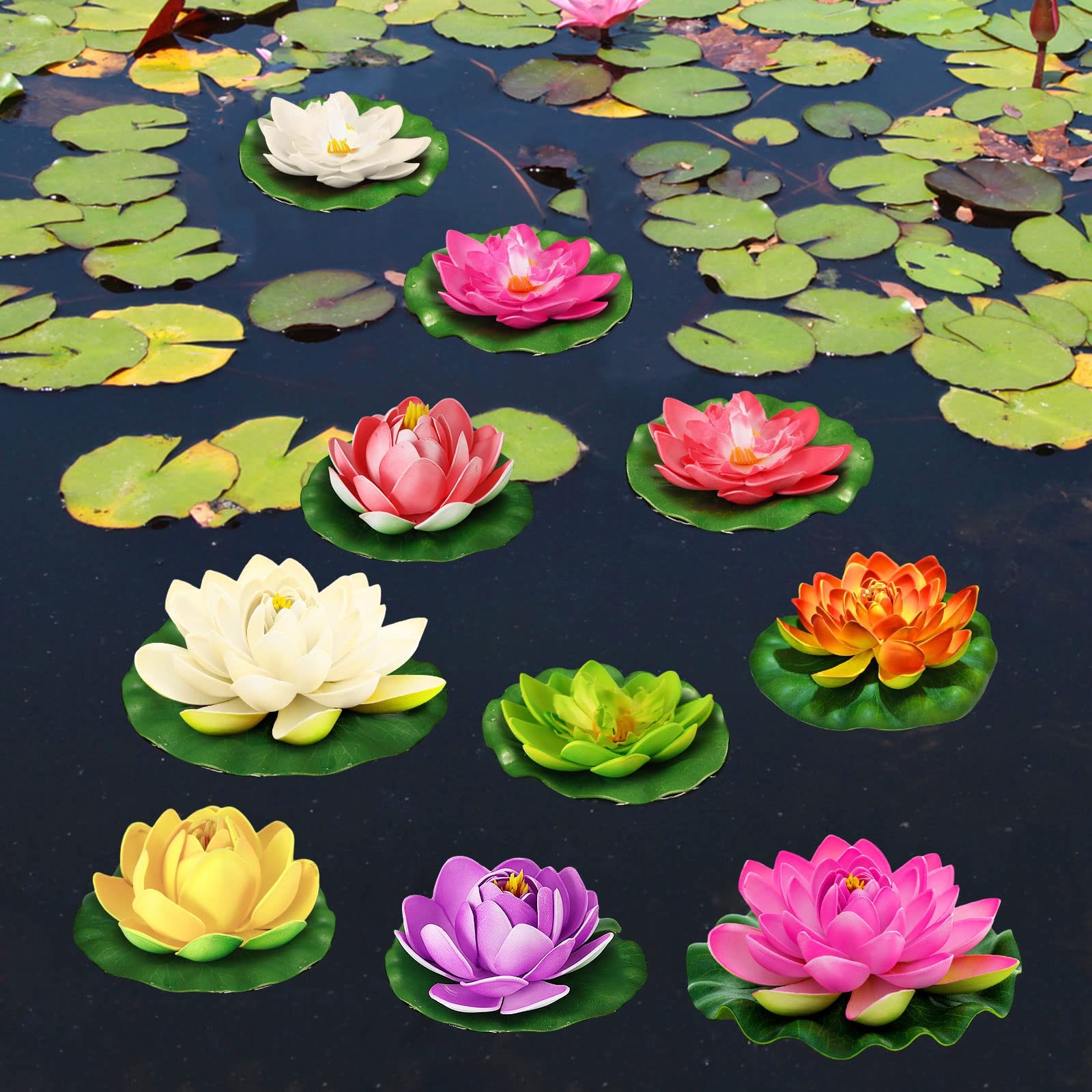 Artificial Lotus Flowers Water Lilies for Pond Pool, 10 Pcs Realistic Floatin…