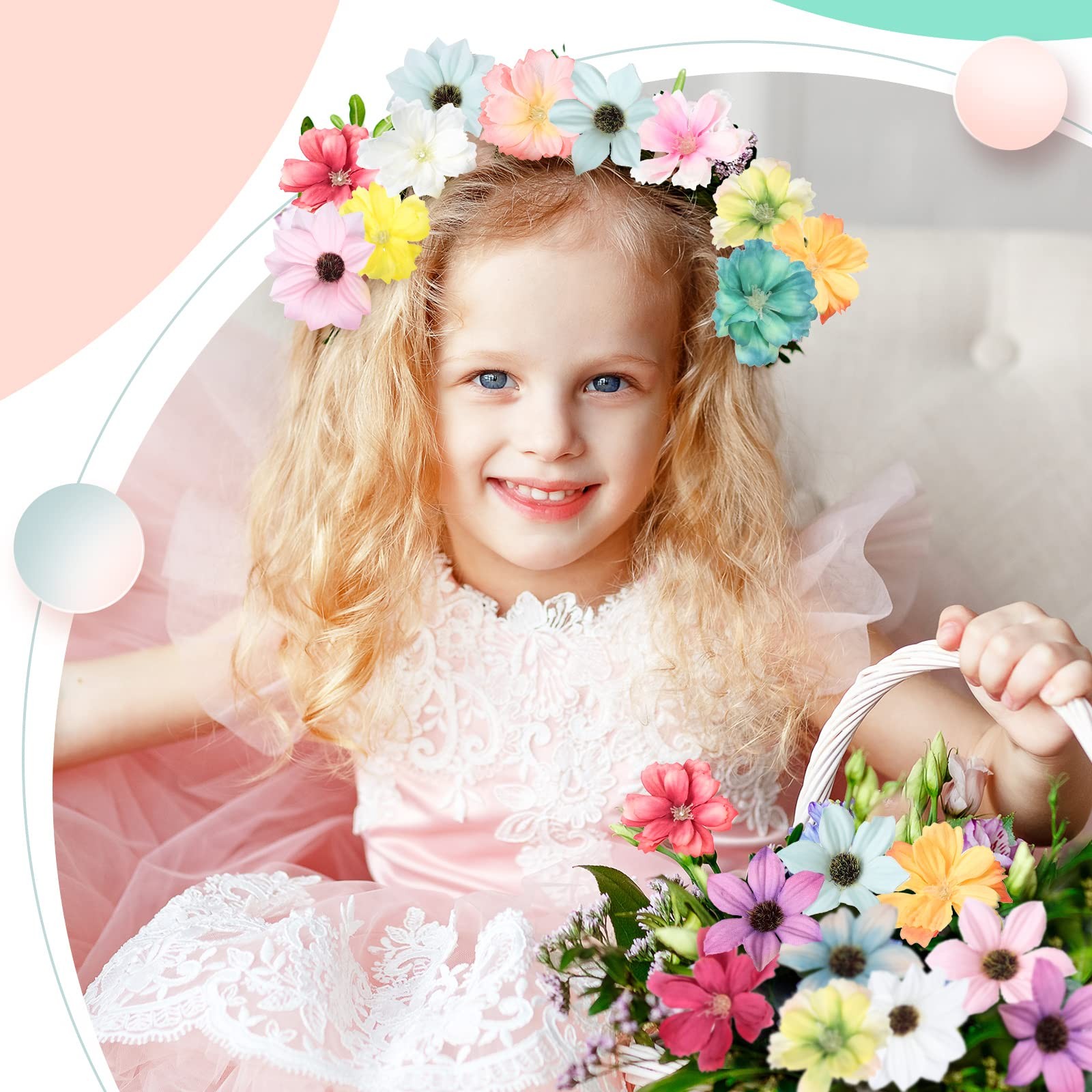 200 PCS Small Artificial Fake Silk Daisy Rose Peony Flower Heads Craft Wreath