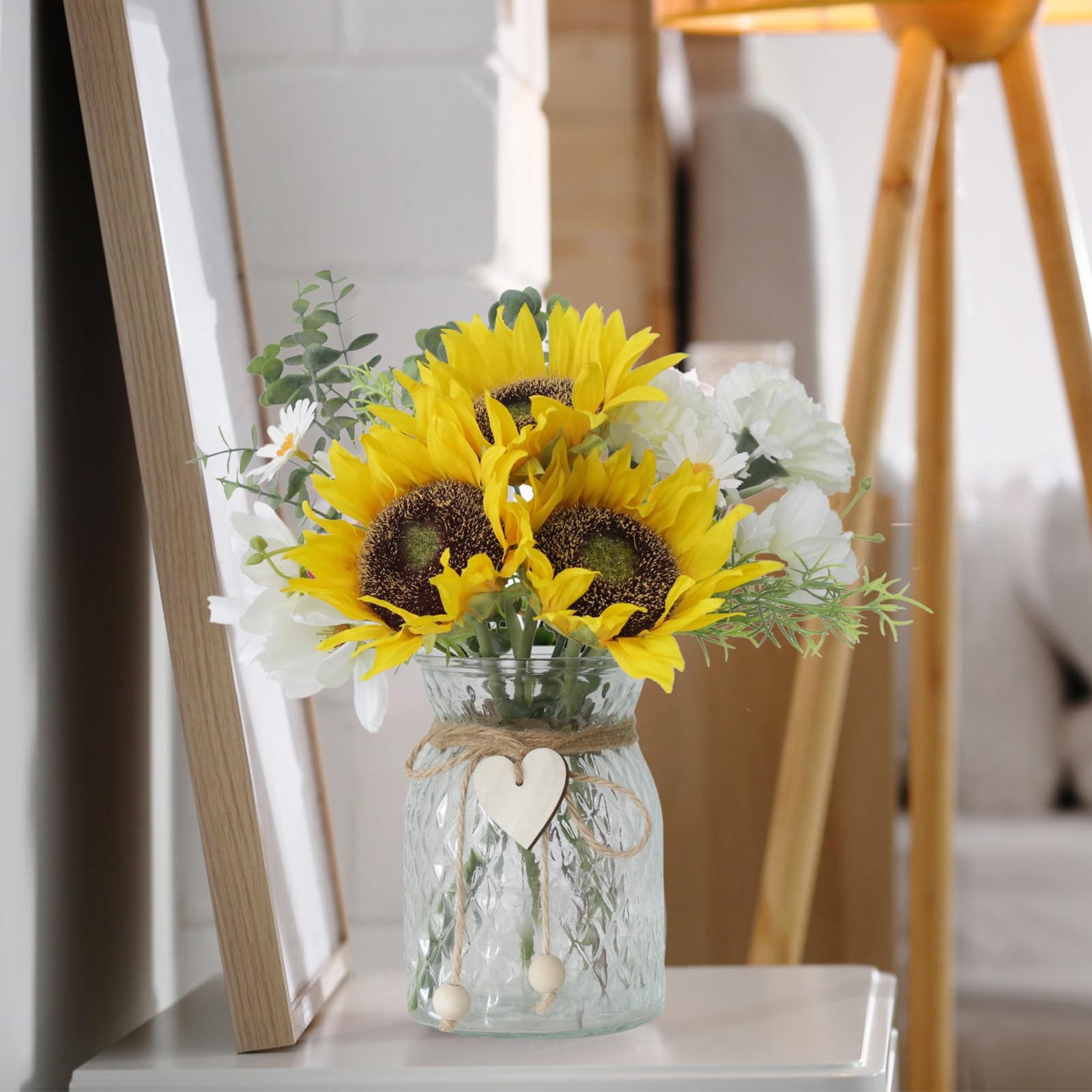 Artificial Sunflower Bouquets in Vase with a Flower Arrangement Holder – Cent…