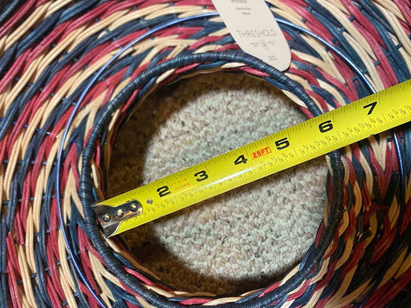New Threshold Round Handcrafted Rattan Wreath Floral Decor 16″ Red Blue Tan