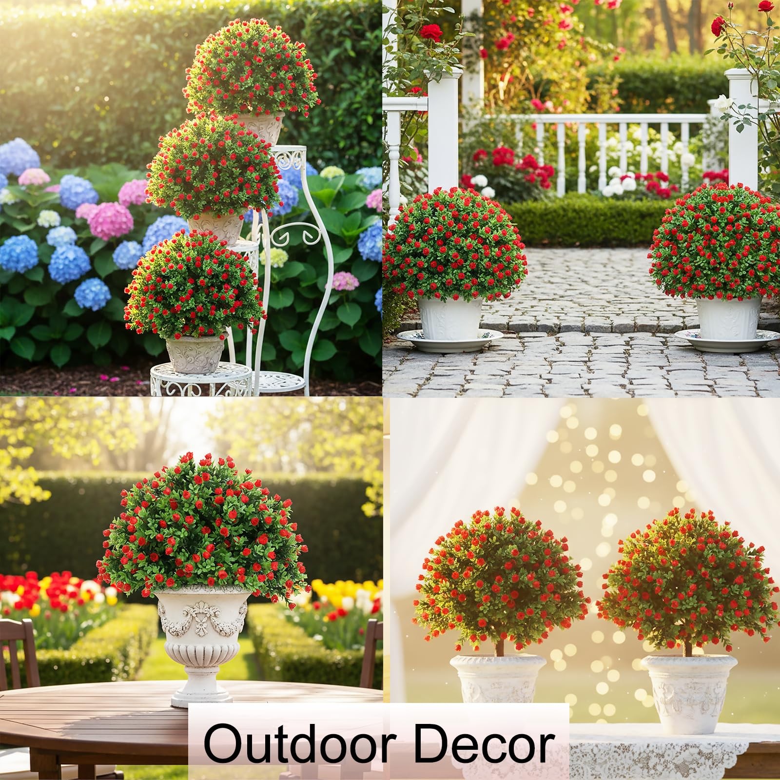 Artificial Topiary Rose Set of 2, Boxwood Ball with Ground Spike