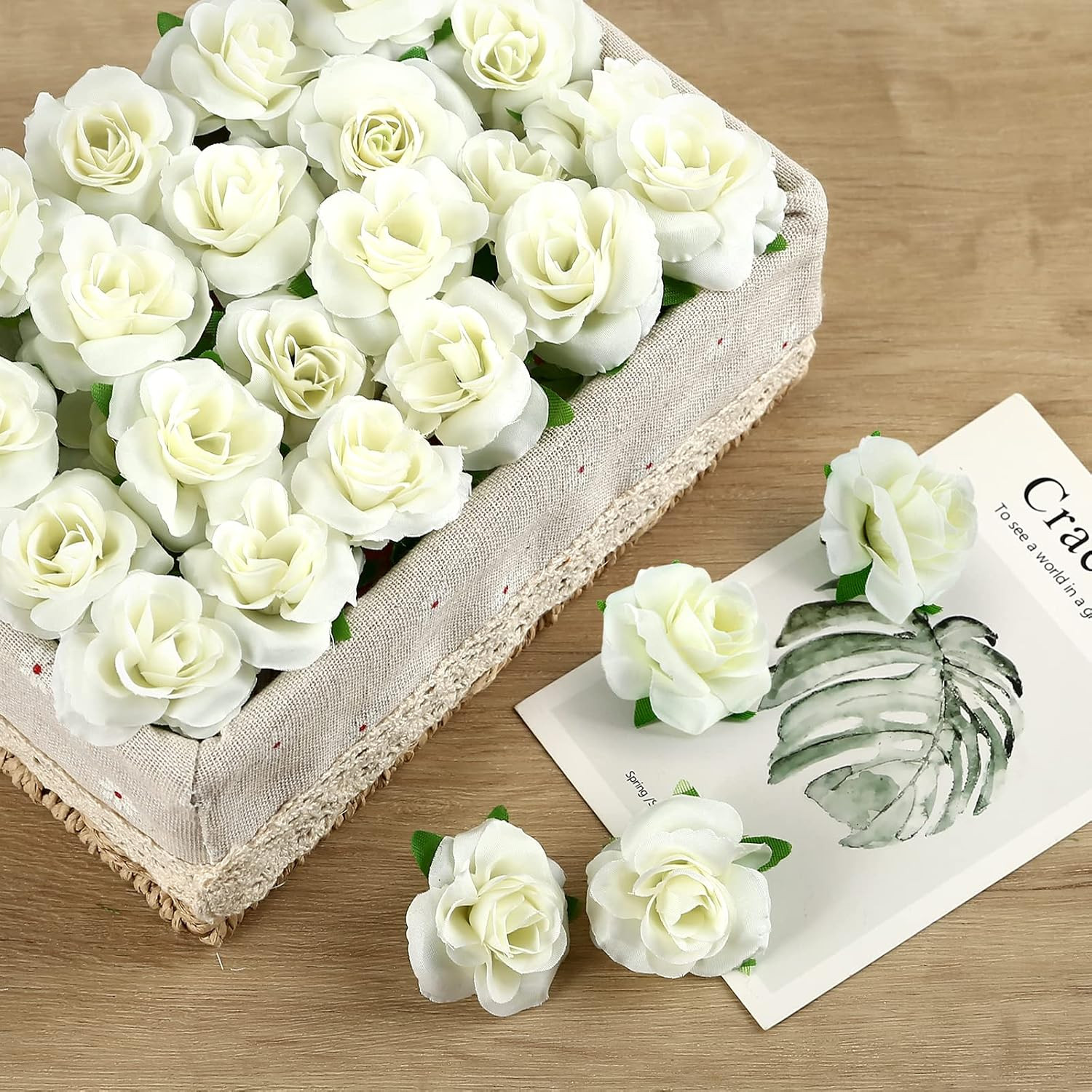KESOTE 50pcs Mini Ivory White Roses Artificial Flowers Bulk, 1.6″ Small Silk …