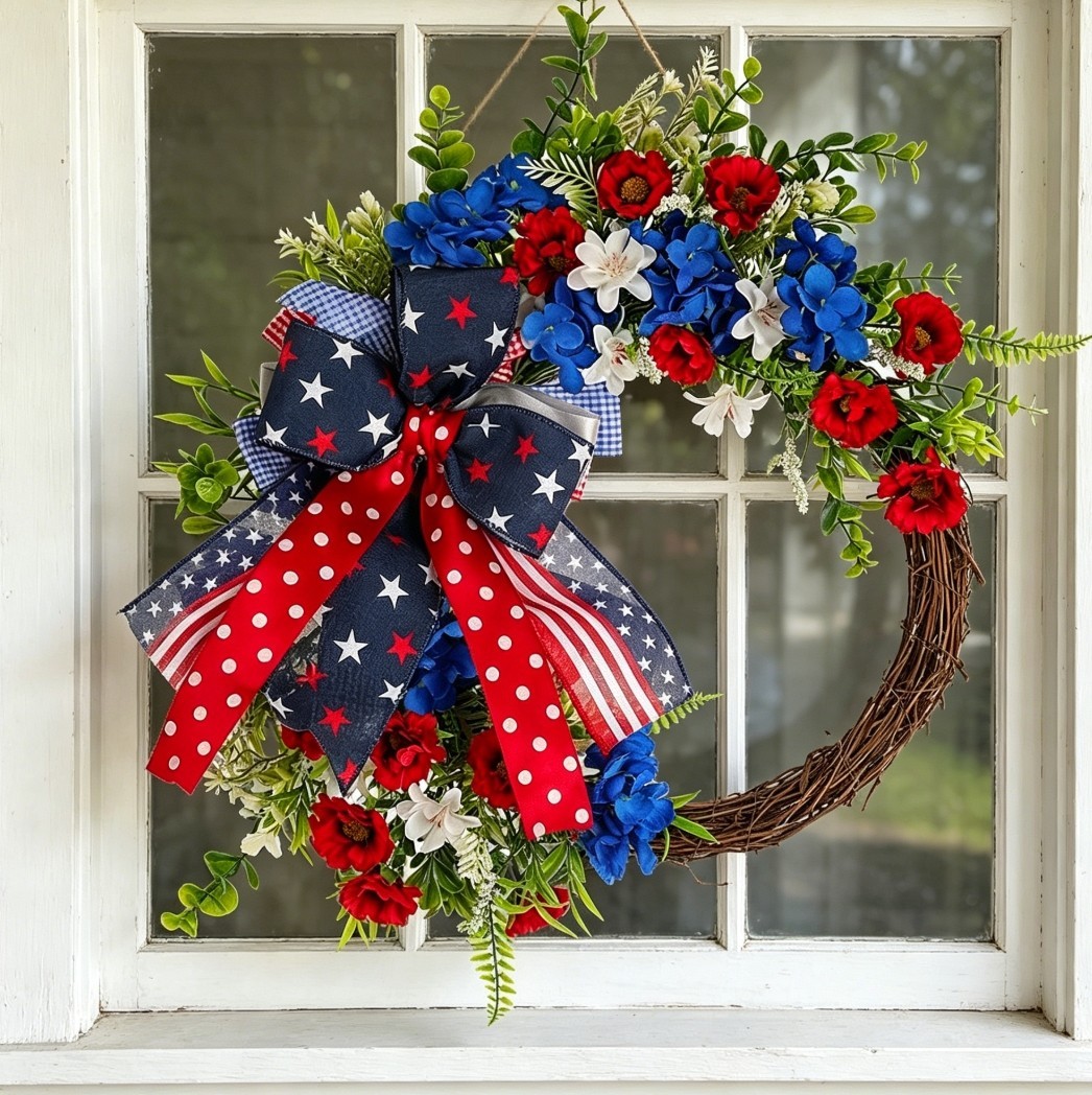 Minimalist Plastic Wreath for Independence Day Decor Hanging on Door or Wall