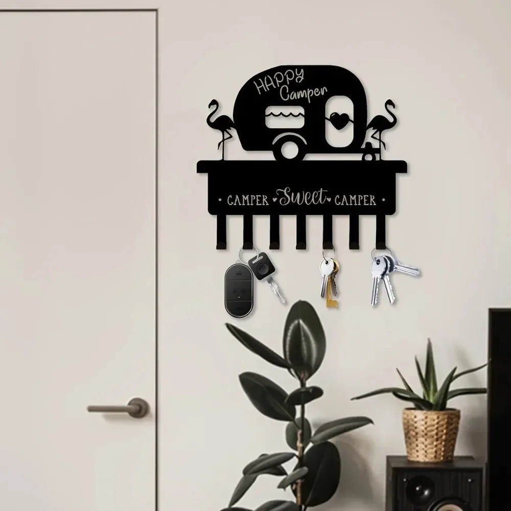 Camper 7-Hook Metal Key Holder – Wall Mounted Decorative Rack Organizer 1pc