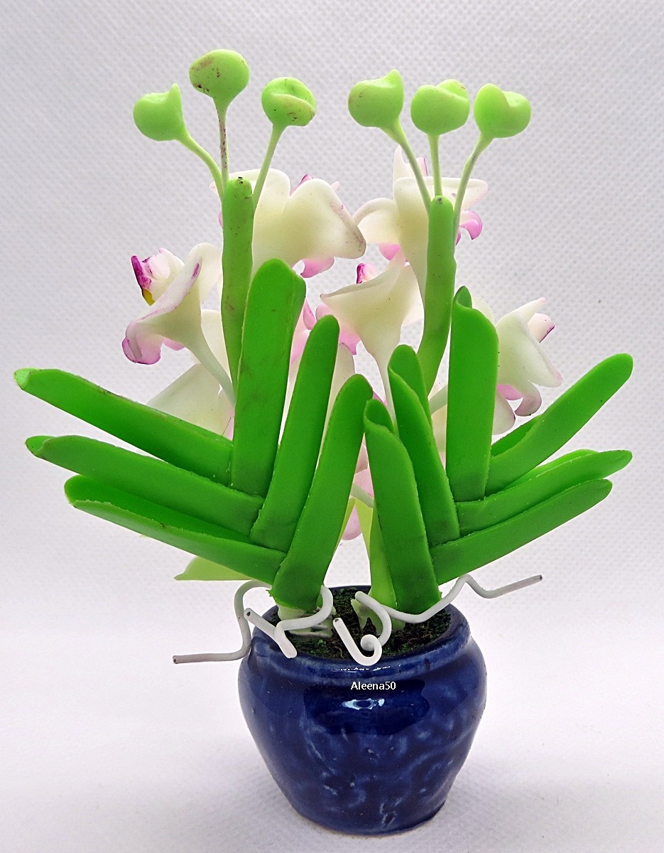 US Stock 5″H Handmade Air Dry Clay Mini Dendrobium Orchid Arranged in Pot