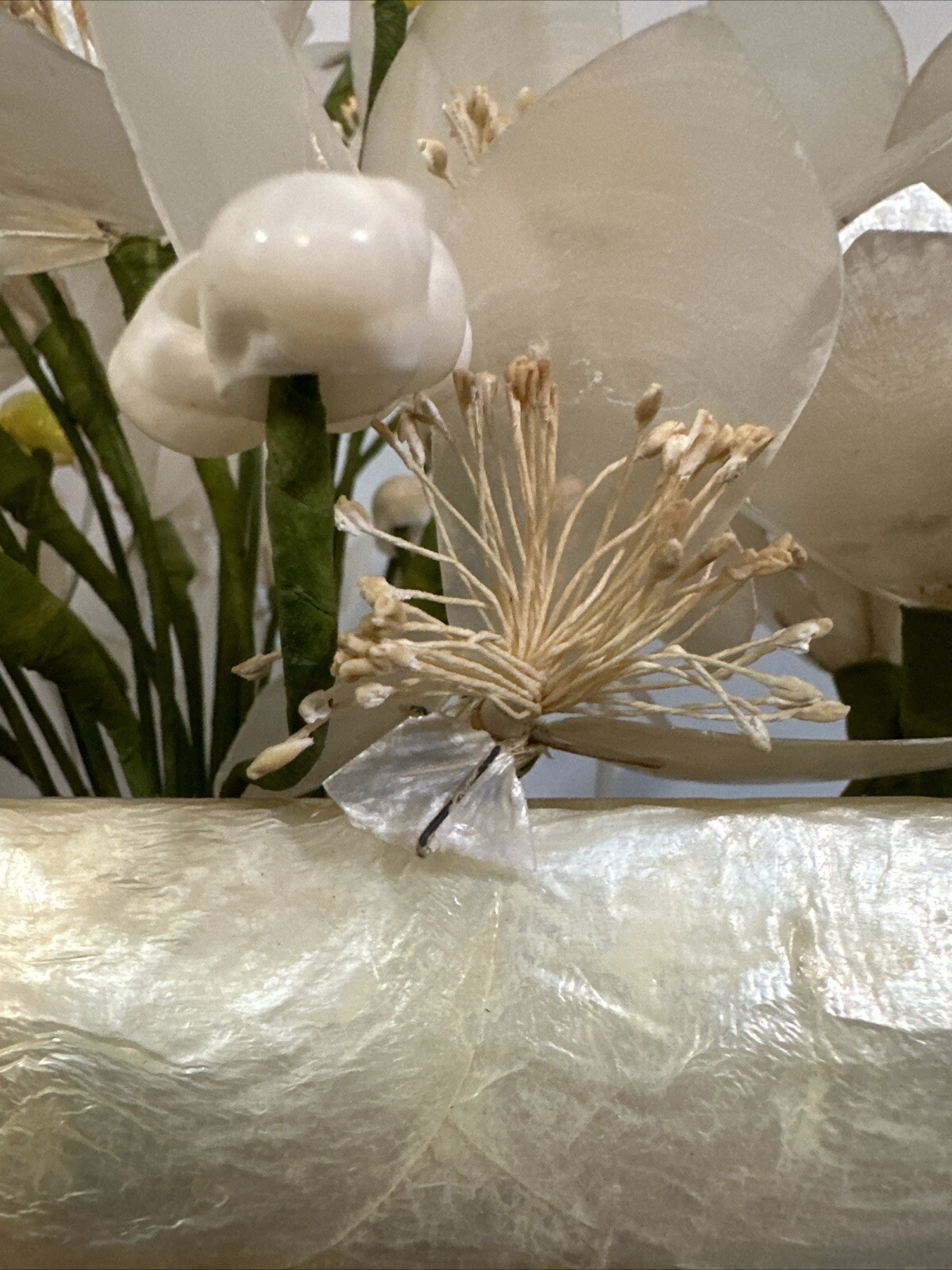 Vintage Capiz Shell & Metal Floral Standing Arrangement