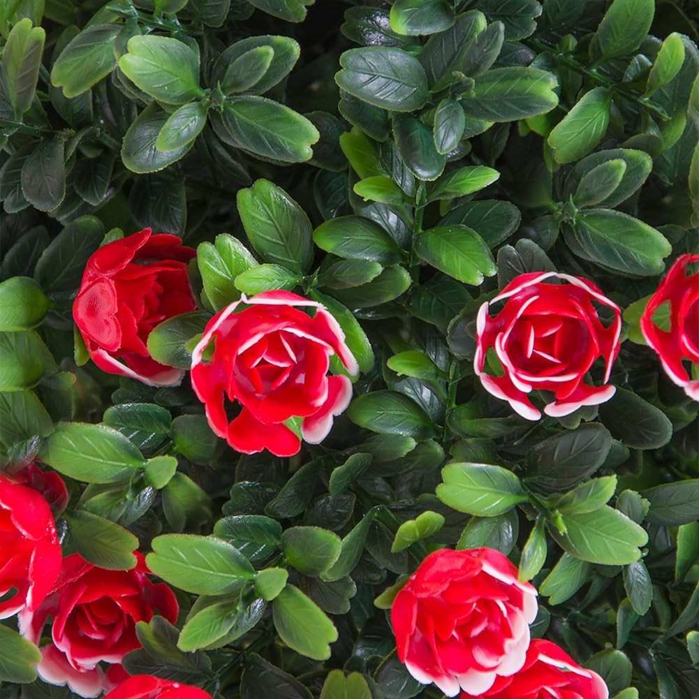 Artificial Rose Topiary Ball in Pot, 21.65″ Tall UV Resistant Faux Potted Plant