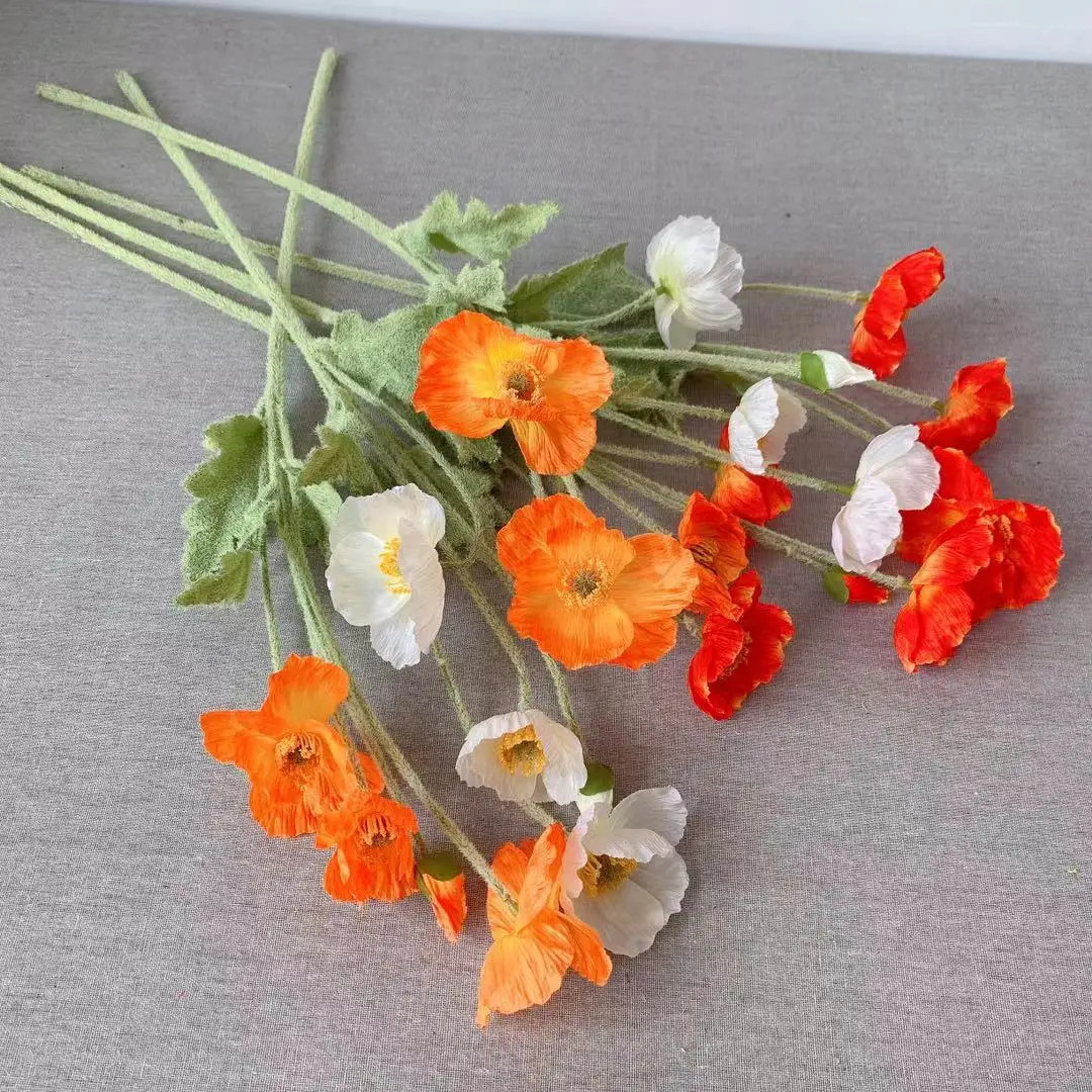Artificial Flowers Fake Poppy Silk Flowers Long Stem Housewarming Garden