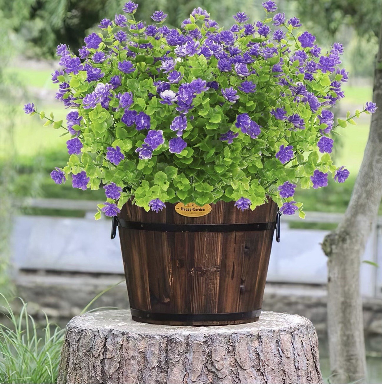 Lot of 18 Artificial Purple Mini Flower Bushes Greenery Stems Fake Plants Decor