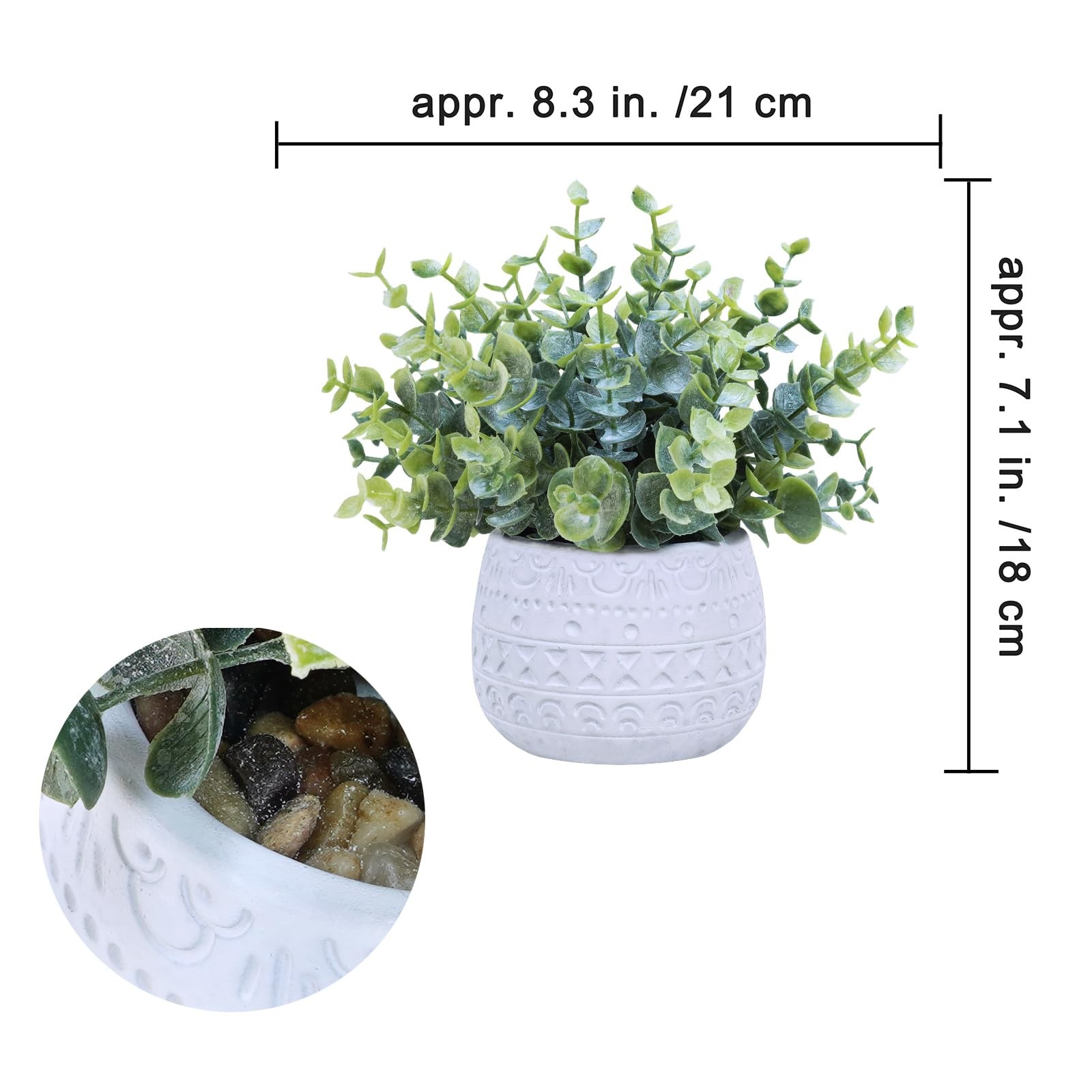 Set of 2 Small Artificial Potted Plants Faux Eucalyptus Plant in White Geomet…
