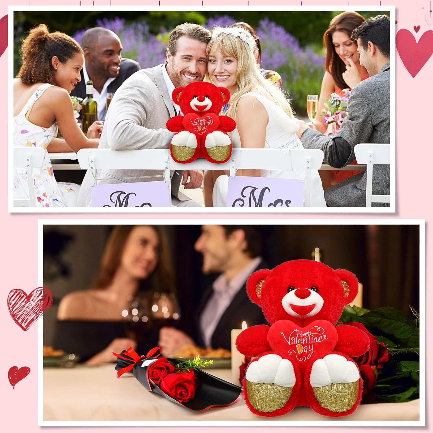 4 Pcs Valentine’S Day Bear Gifts Set Include 12 Inch Heart Bear Artificial Ro…