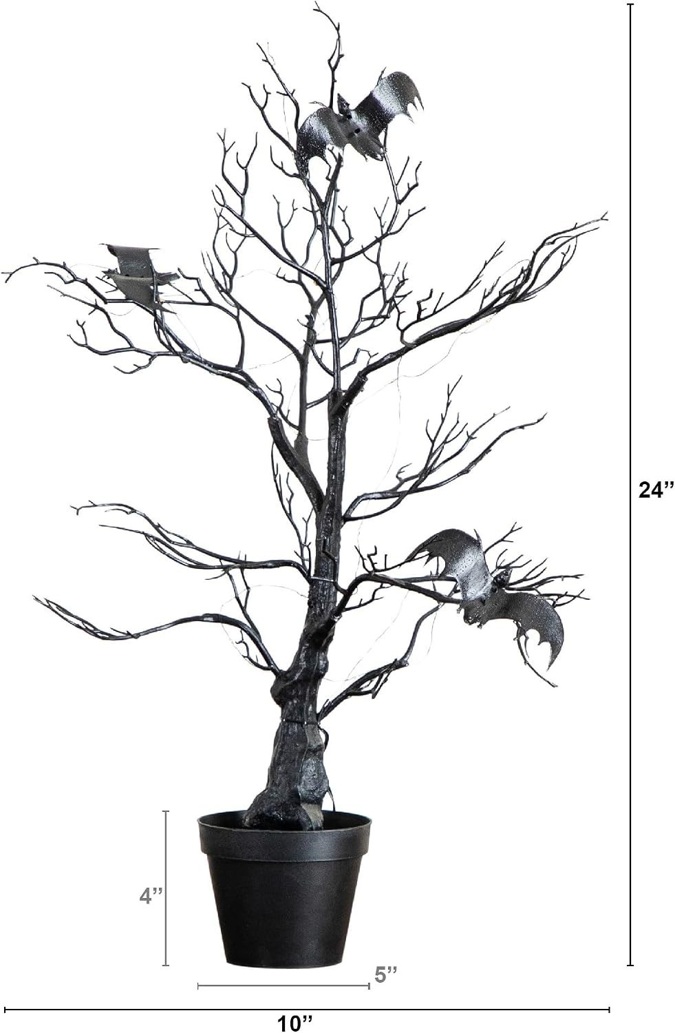 Halloween Decor Indoor Spider LED Lights Tree, 2Ft Black Spooky Bats
