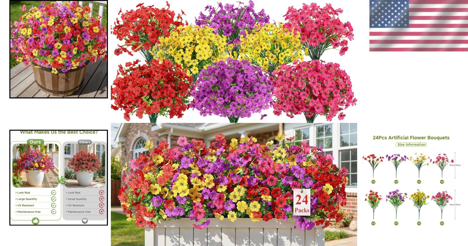 Elegant 24 Count Mixed Daisy Faux Flowers – No Maintenance, -Round Beauty