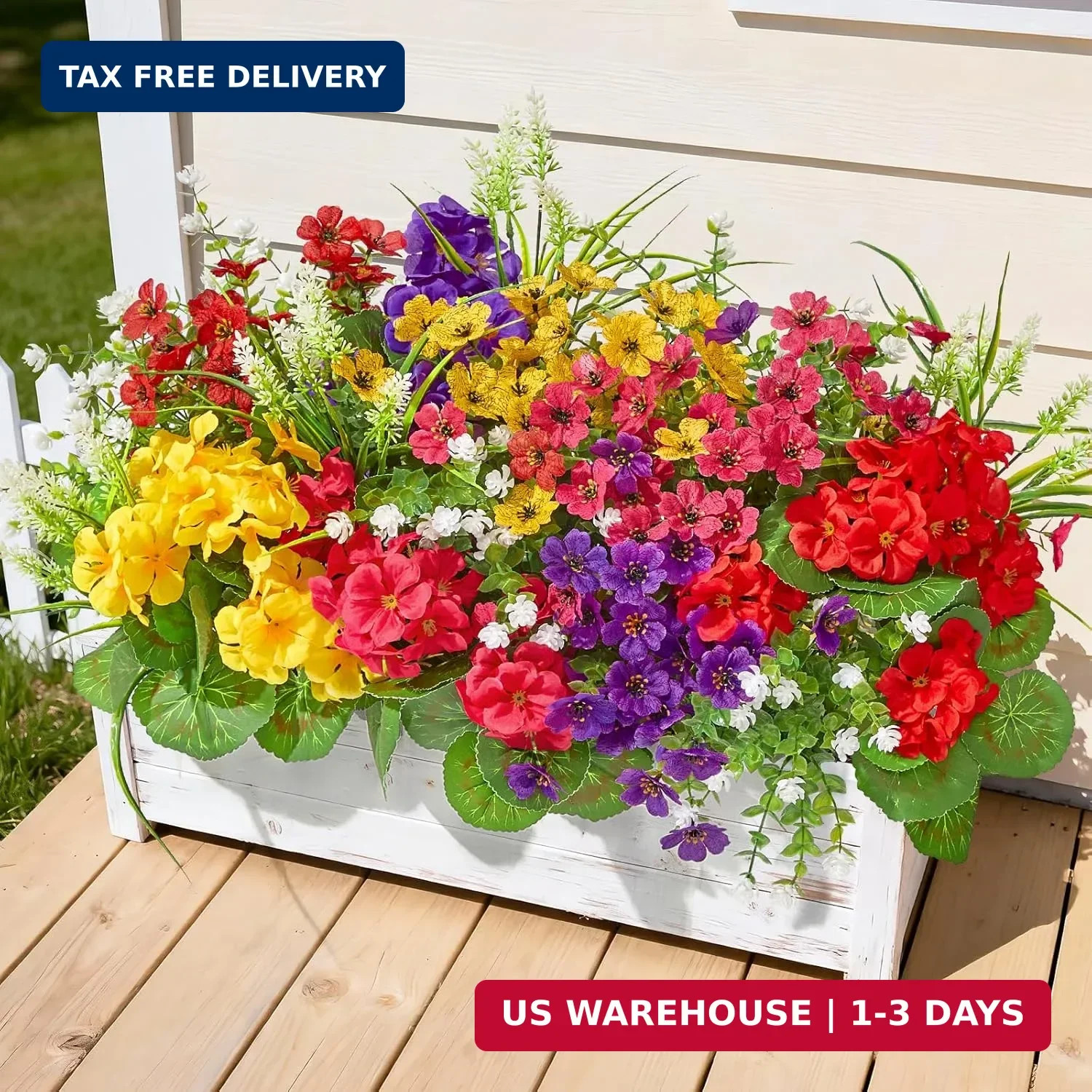 16 Bundles Artificial Flowers for Outdoors, UV Resistant Silk Faux Flowers for O