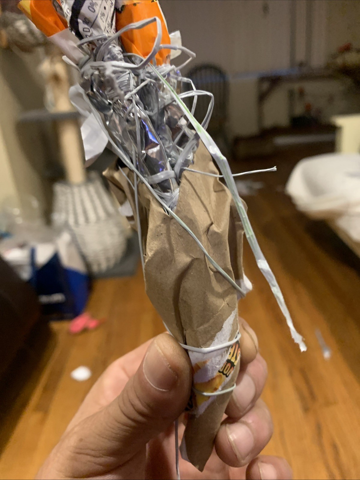 Three Rose Stems w/orange Rose Buds Made From •Gold Fish Snack Cover Wrap W Love