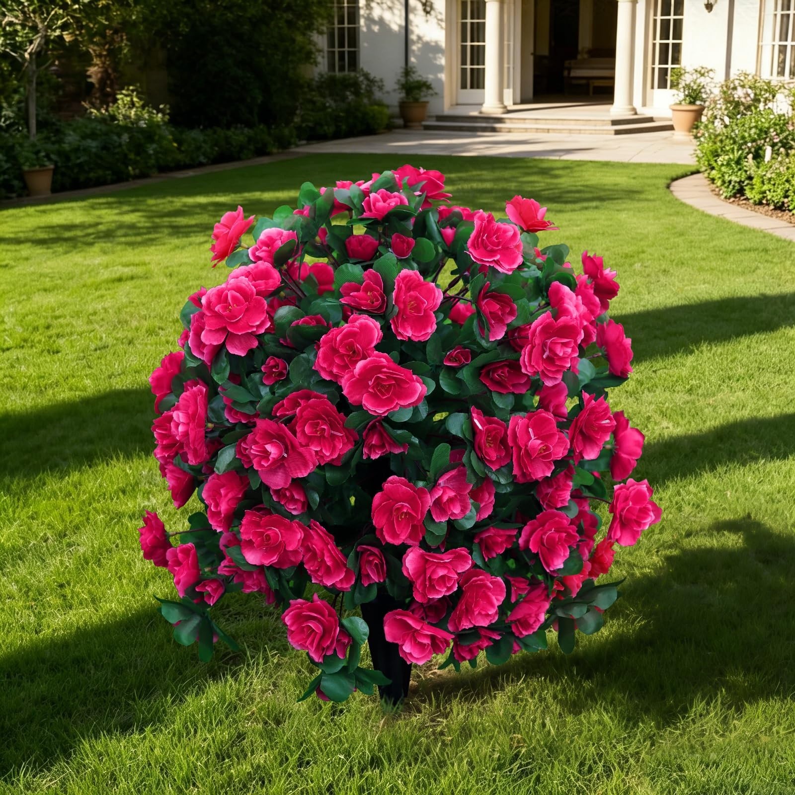 Hot Pink Artificial Silk Azalea Topiary Ball 22″ – UV Resistant Faux Floral Deco