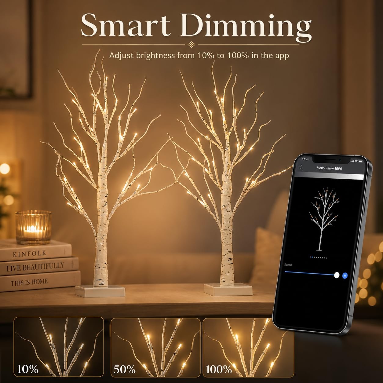 2 PCS 2FT Birch Tree With Lights LED Table App Control Warm White Fairy USB