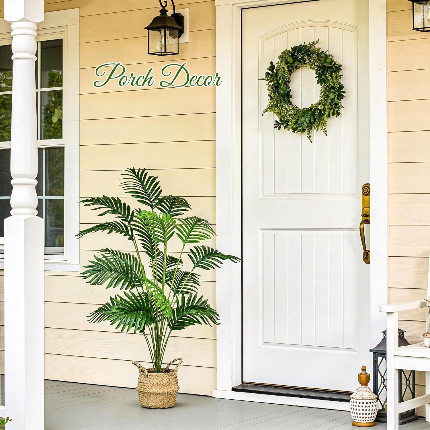 Boho 44” Artificial Palm Tree with Woven Basket for Effortless Elegance