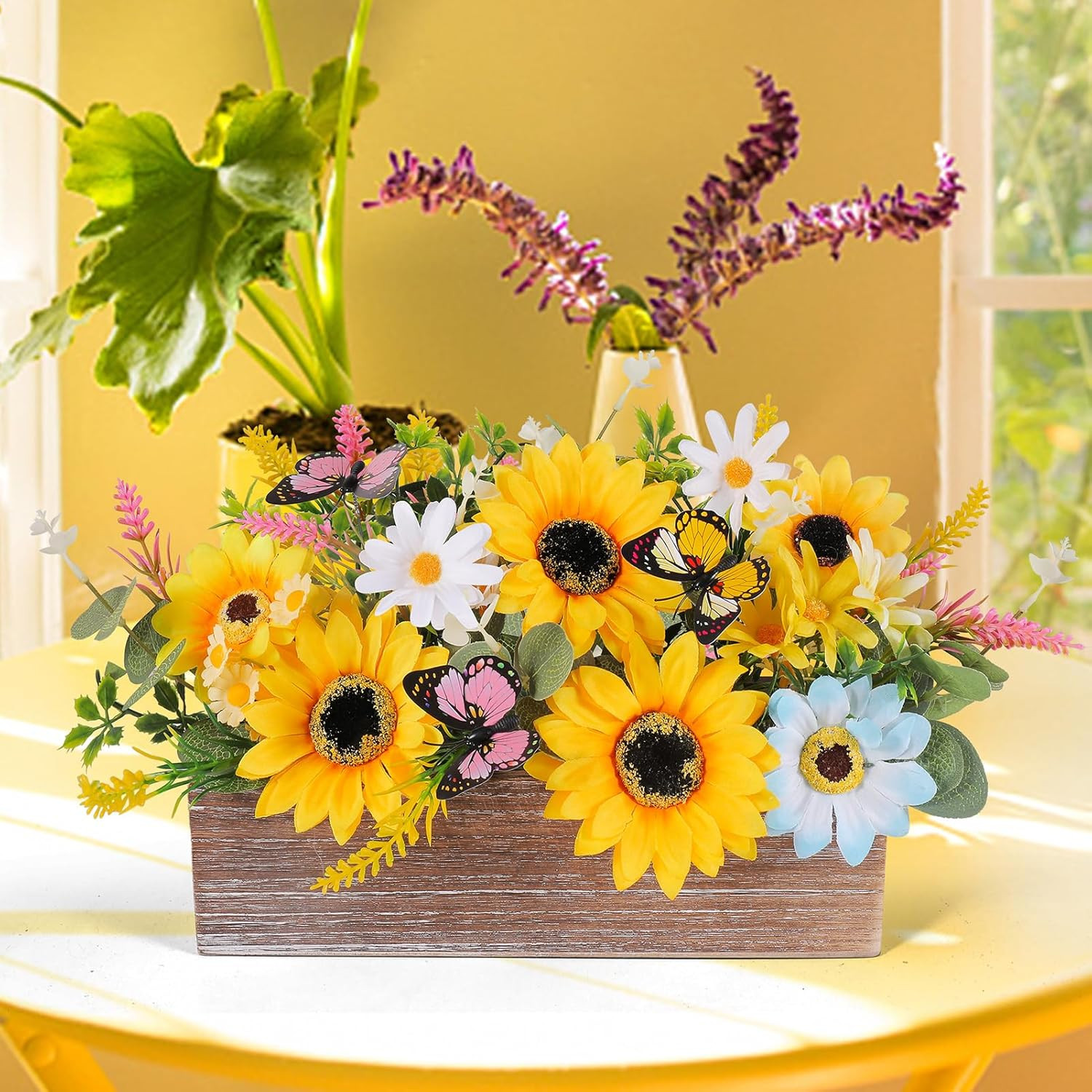 Summer Sunflower Table Centerpieces Rustic Artificial Floral Arrangements Wooden