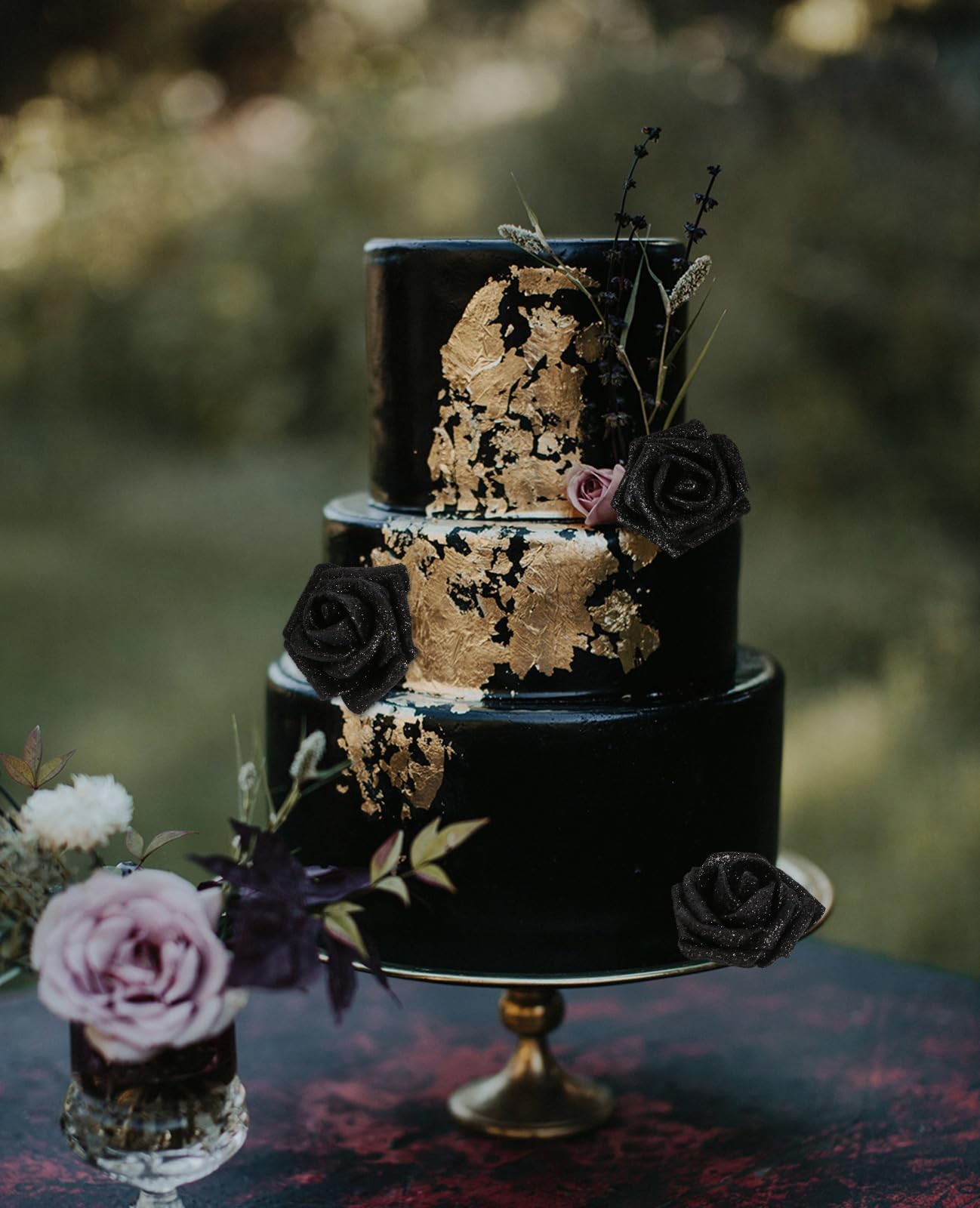 Black Flowers Glitter Rose 30 Pcs Artificial Flowers Glitter Flowers Foam Ros…