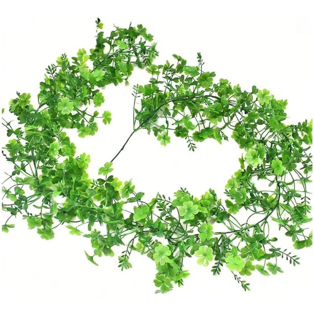 180cm Clover Wreath Green Artificial Rattan Shamrock Decor for Home Event