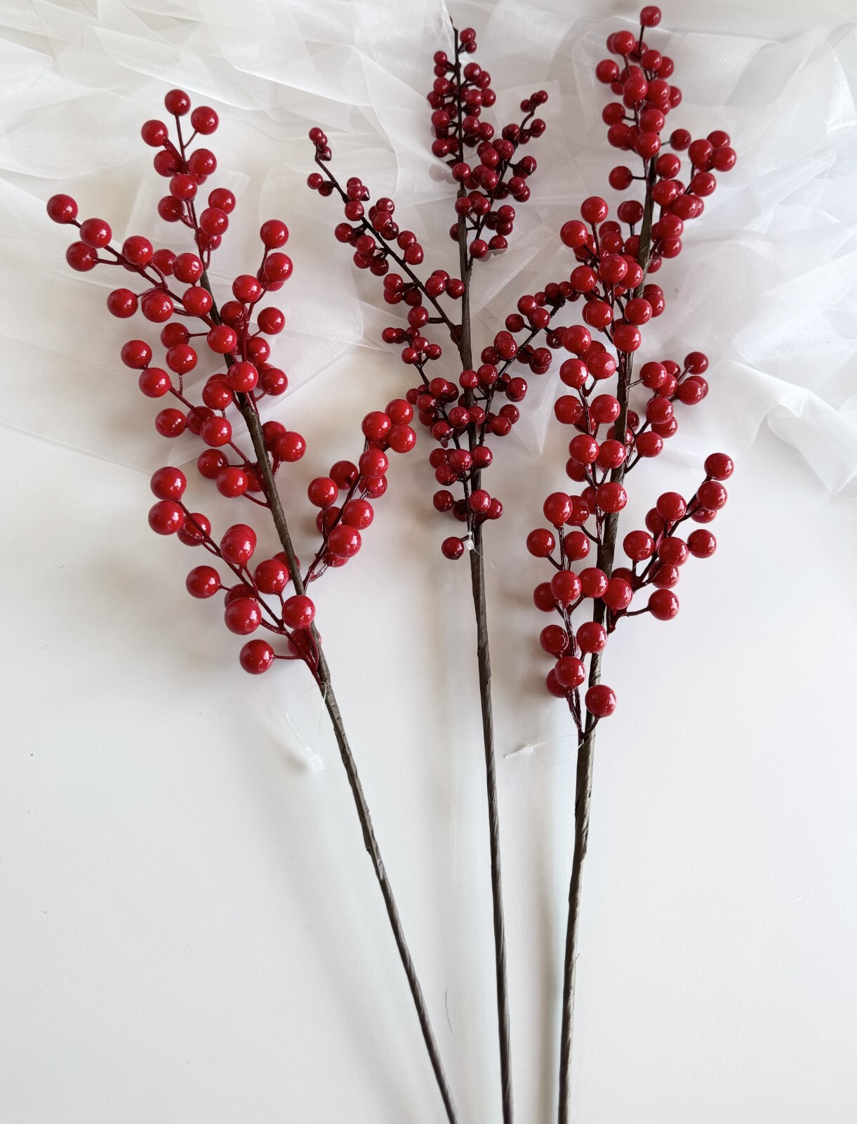 Christmas Red Berry Stems Xmas Decoration Faux Silk Red Berries Festive Florals