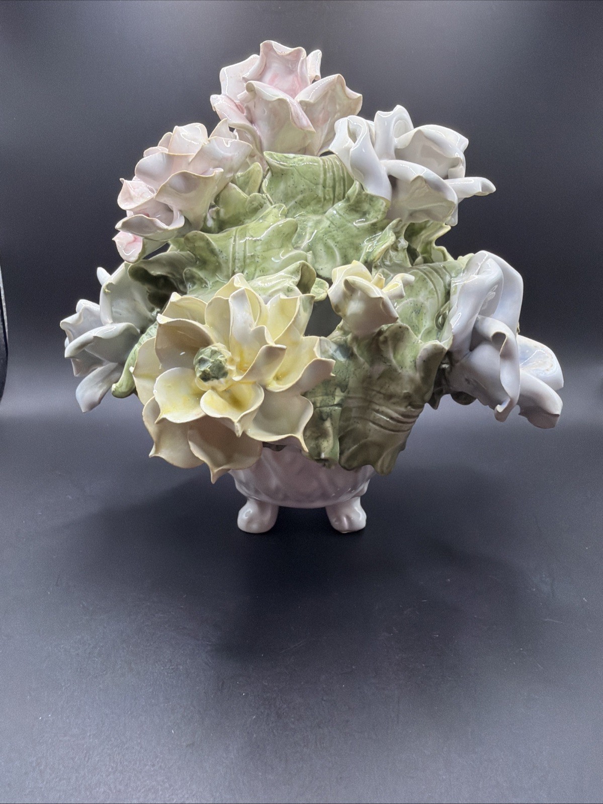 Porcelain Deane Taylor Import Capodimonte Italy Multi Color Flowers 7” Tall