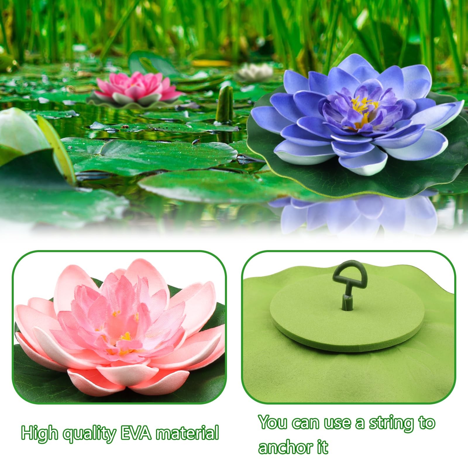 10PCS 3 Sizes Artificial Foam Lotus Floating Flowers with Water Lily Pad Orna…