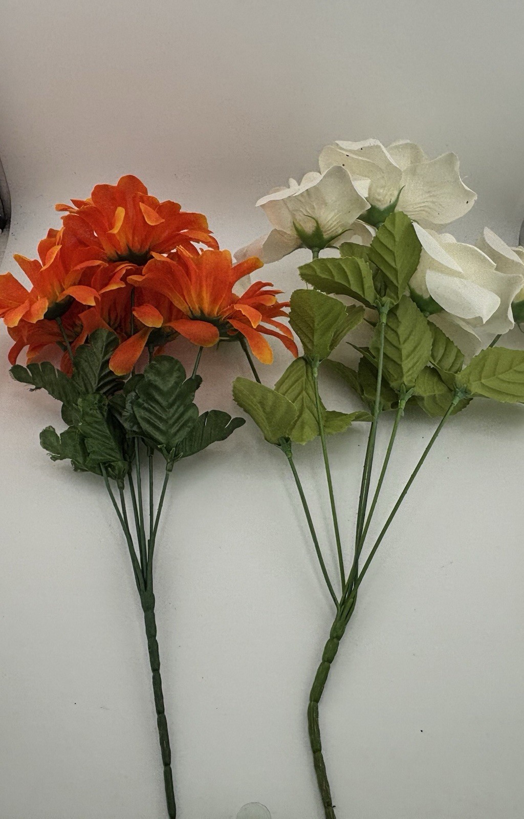 Artificial Orange & White Dahlia/Zinnia Floral Bushes 15” Faux Flowers