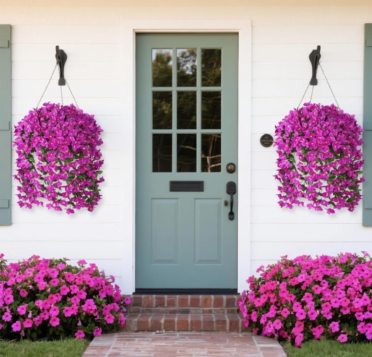 Artificial Bougainvillea Flowers Plants for Outdoors Decoration, 2 Pcs Faux Silk