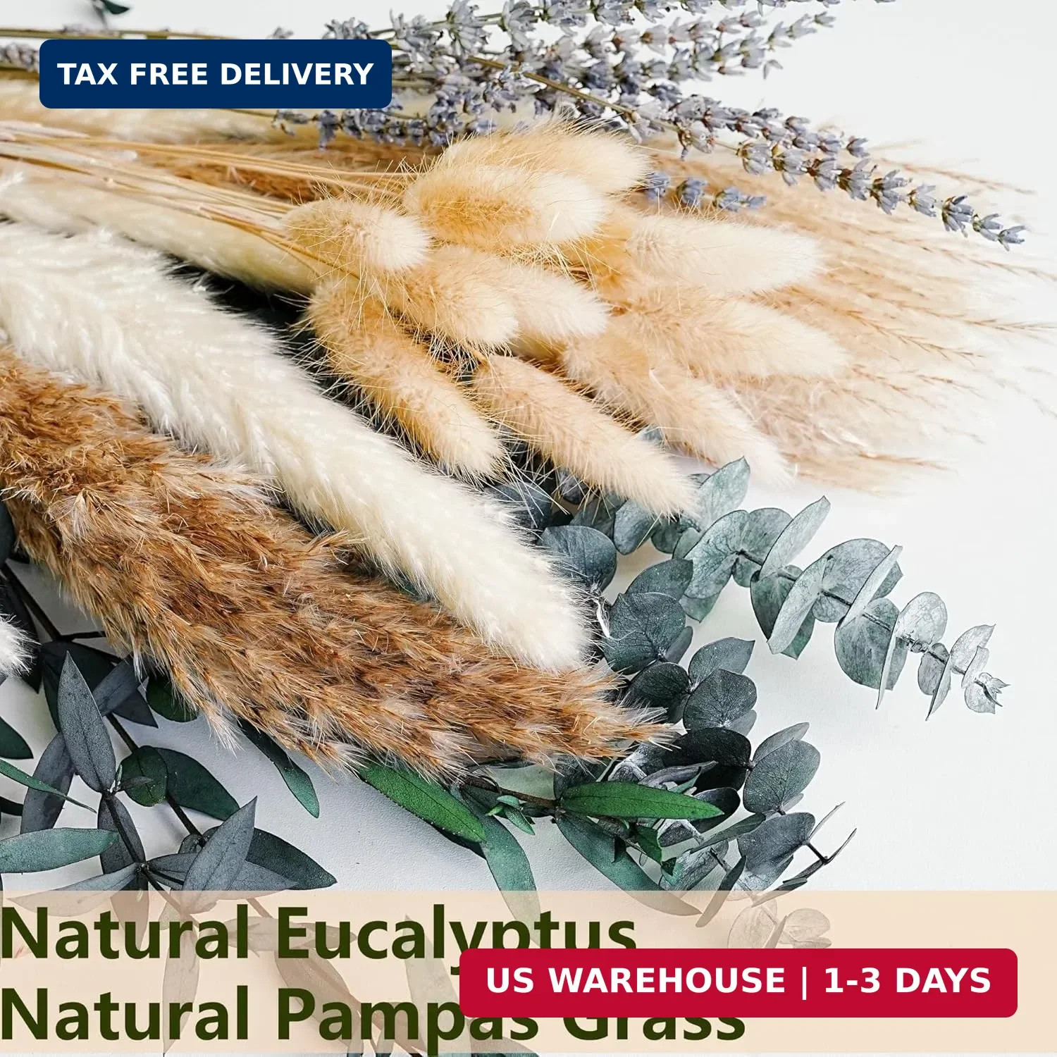 Green Pampas Grass Boho Bouquet – Exquisite Lavender and Eucalyptus Dried Flower