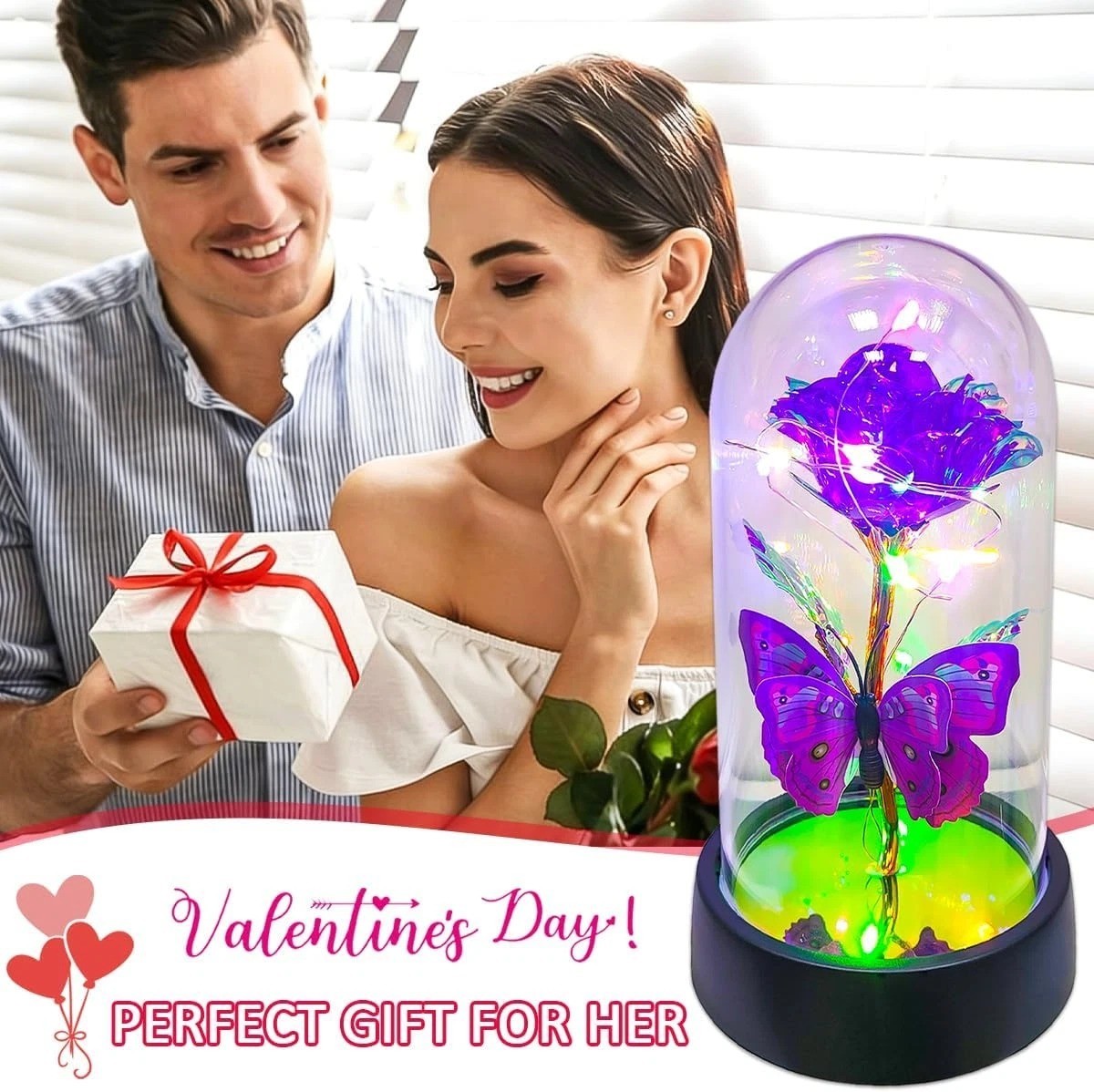 JUNQIU Mothers Day Rose Gifts for Mom, Glass Rose in Glass Dome, Light up Flower
