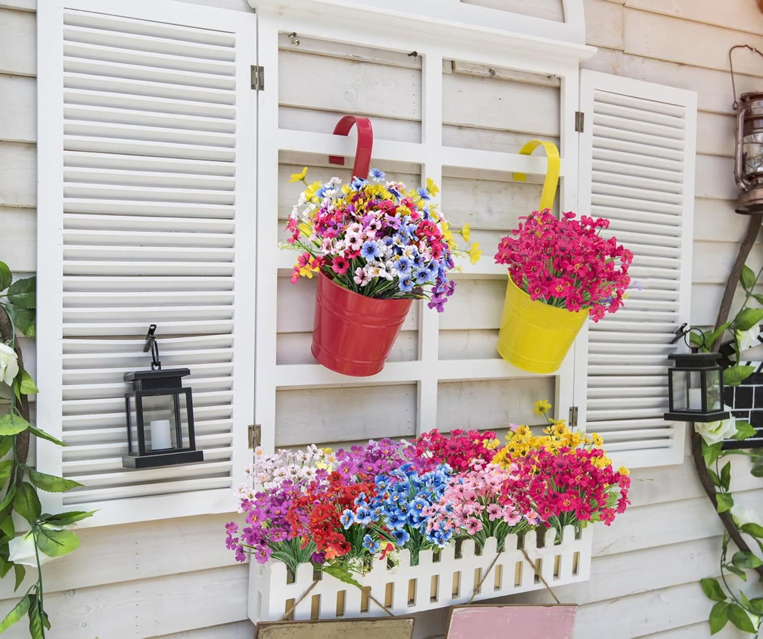24 Bundles Artificial Flowers for Outdoors Decoration, UV Resistant