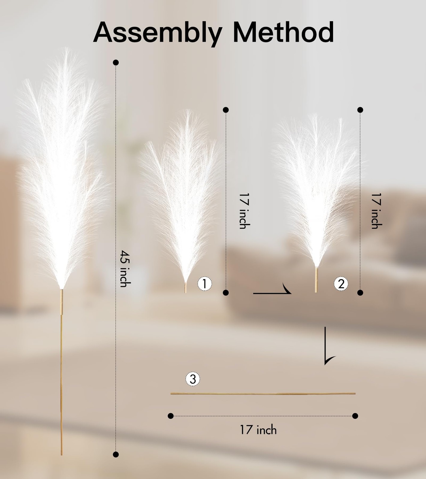 9 Pcs 45″ Tall Pampas Grass White Decor, Long Stem Artificial Flower Floor Va…