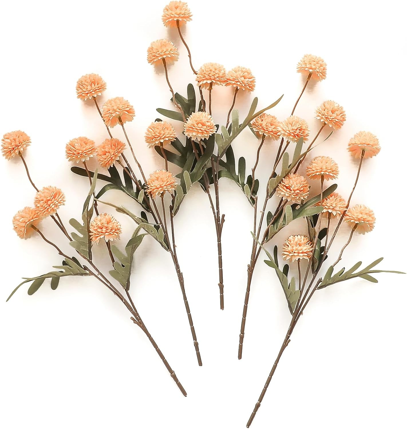 5pcs Beige Faux Silk Mums Artificial Flowers, Bulk Fake Small Mini