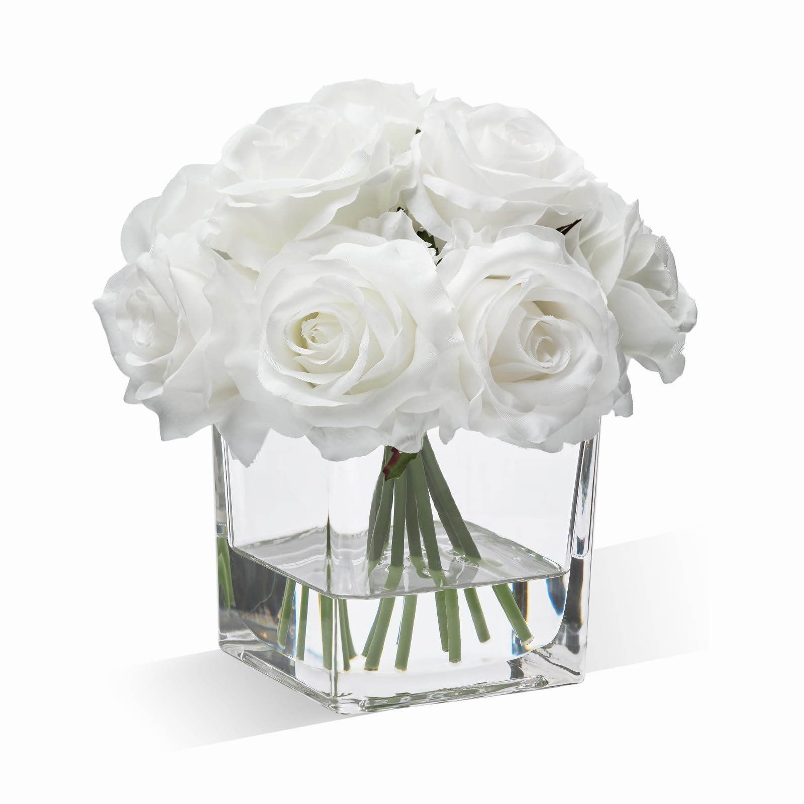 Ivory White Silk Rose Artificial Flowers In Vase Table Centerpiece Decor
