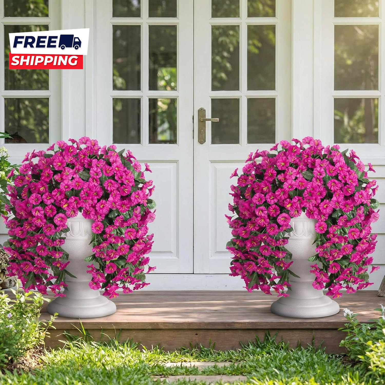 Artificial Fake Hanging Flowers Plants for Outdoor outside Decoration 2PCS Faux