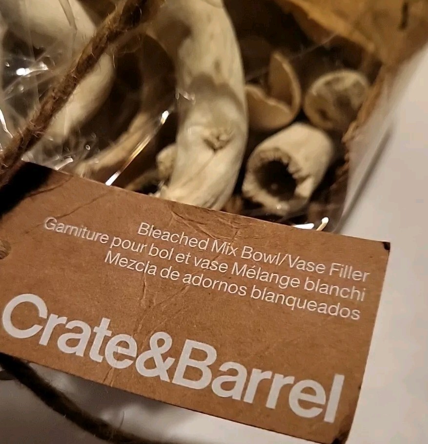 Crate & Barrel Bowl Vase Filler Neutral Colors Natural Materials Drift Wood NIB