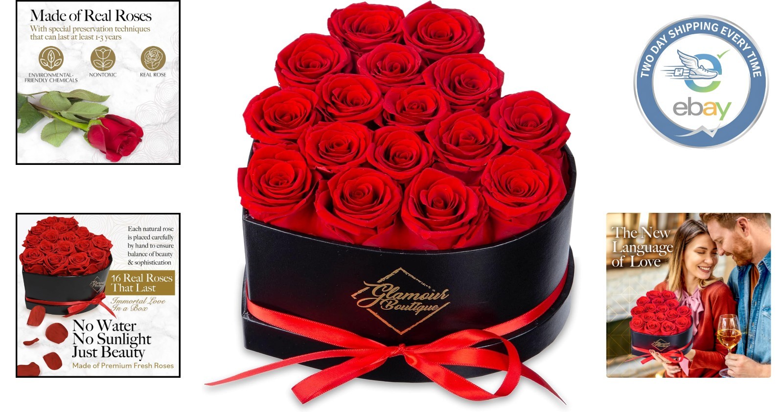 Romantic Preserved Rose Keepsake – Heart Box Gift with 16 Red Roses