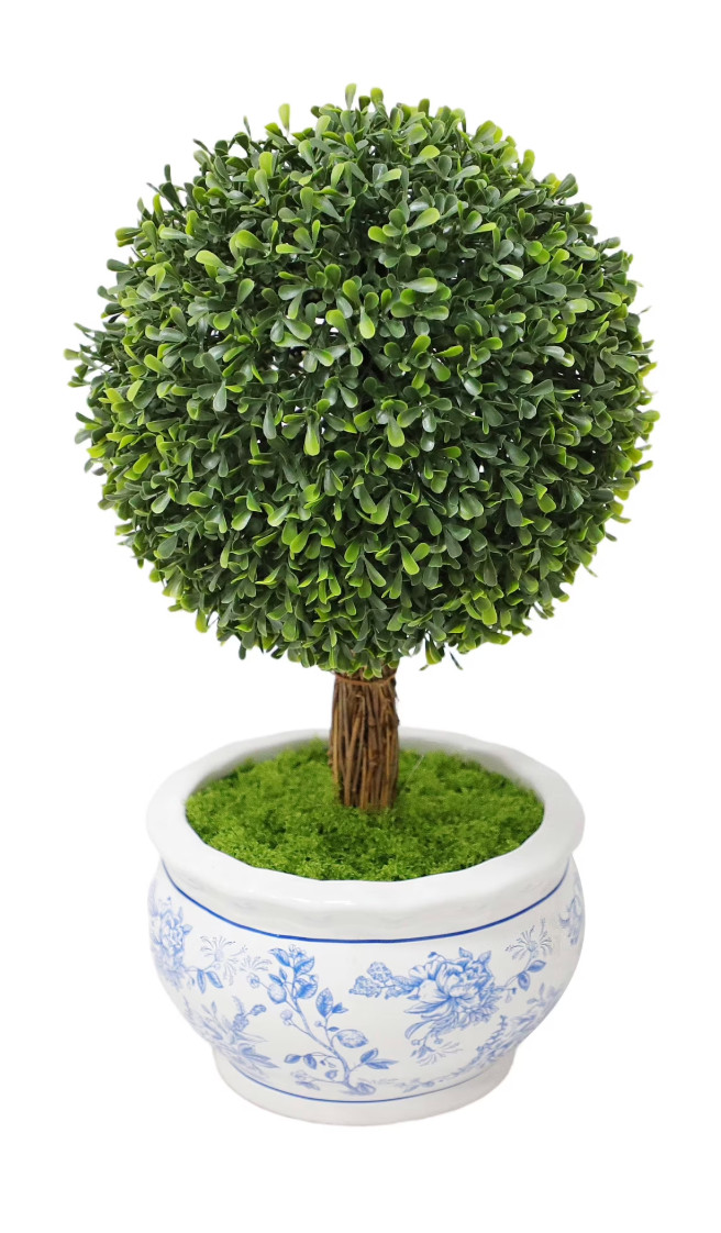 My Texas House Boxwood Artificial 16″ Topiary in Floral Pot