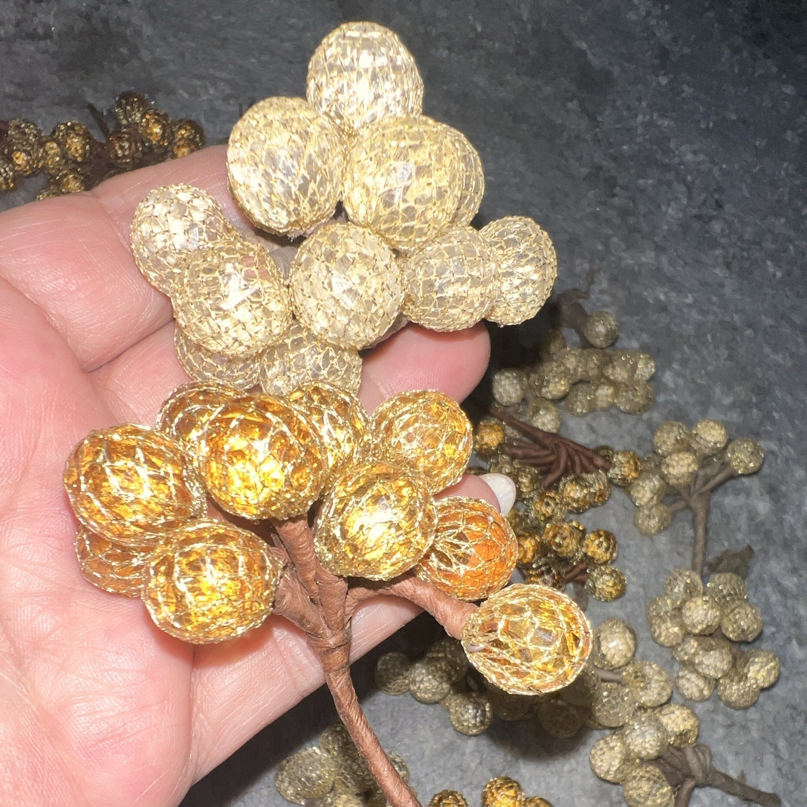 Artificial Gold & Beige Faux Berry Floral Picks Twig & Stem Flower Stems