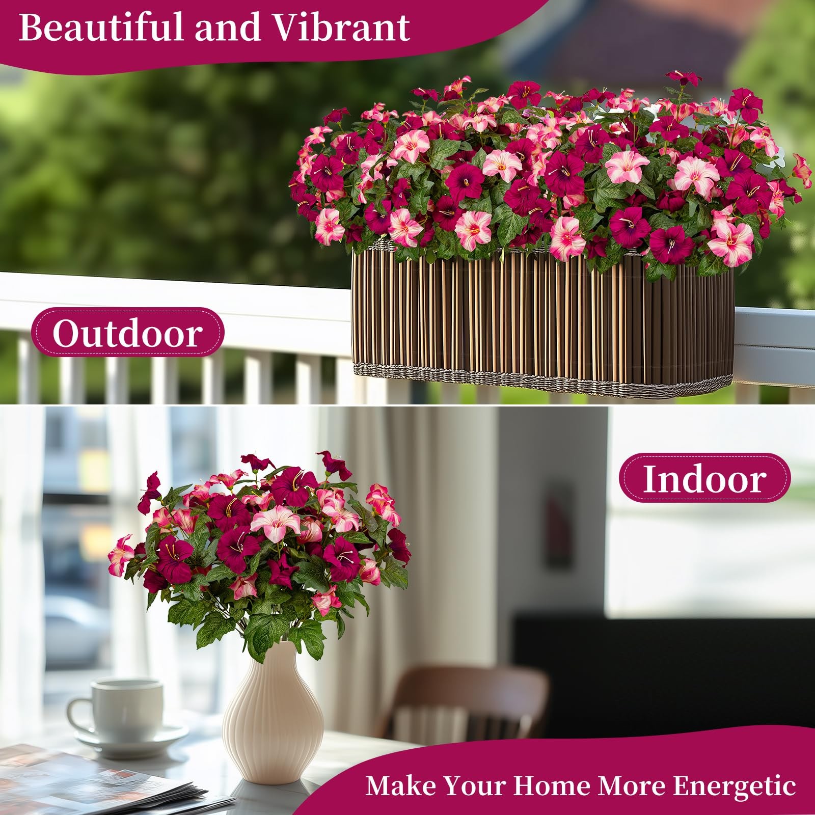 19 Inch Artificial Fake Flowers for Outdoor,4 Pcs Rose red Pink Faux Silk Pet…
